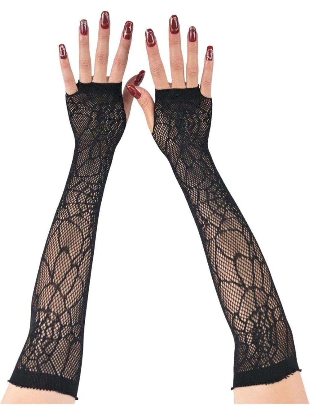 Women's Black Long Spider Web Fishnet Fingerless Gothic Cosplay Gloves